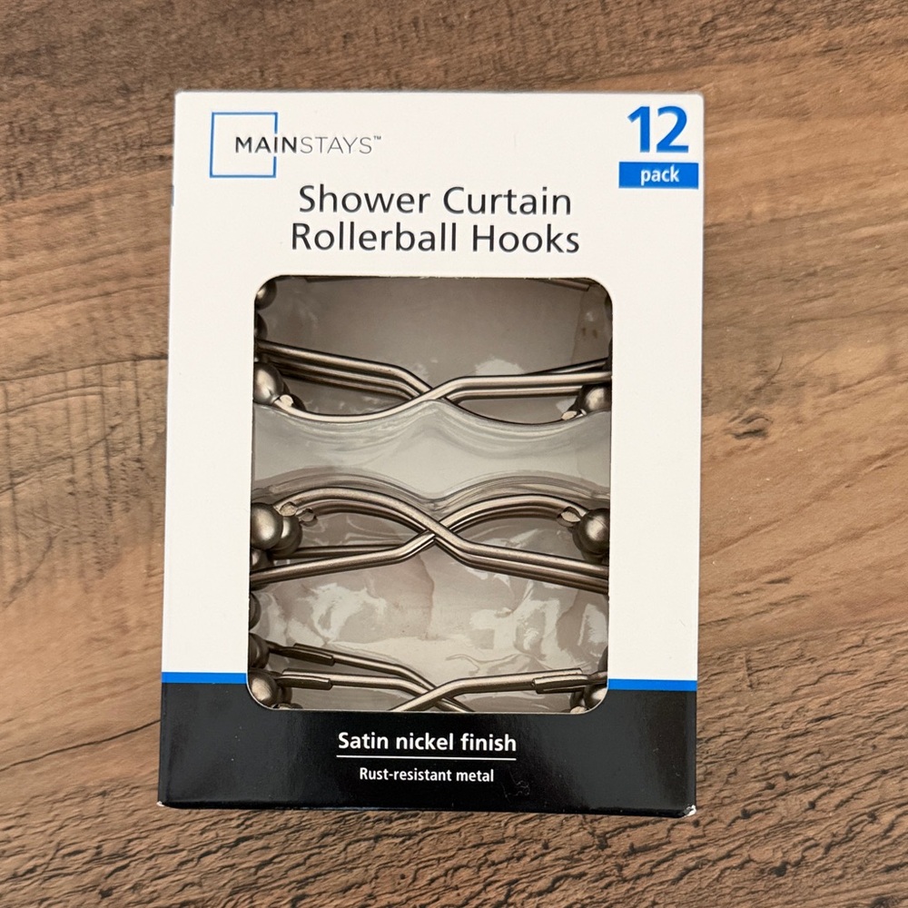 Mainstays Satin Nickel Shower Curtain Rollerball Hooks - Silver Finish